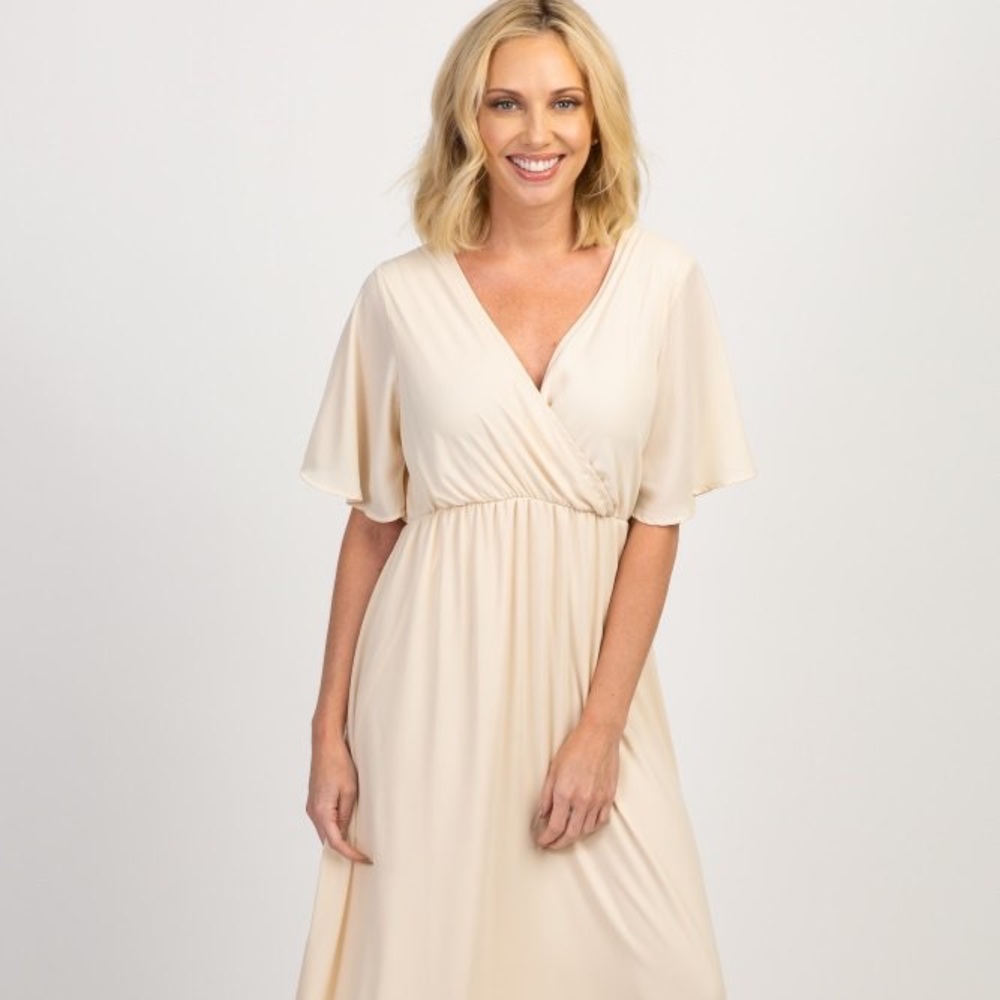 Pinkblush ivory chiffon bell sleeve maxi dress